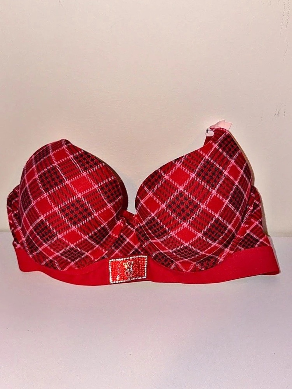 Victoria secret red plaid bra with gem stones